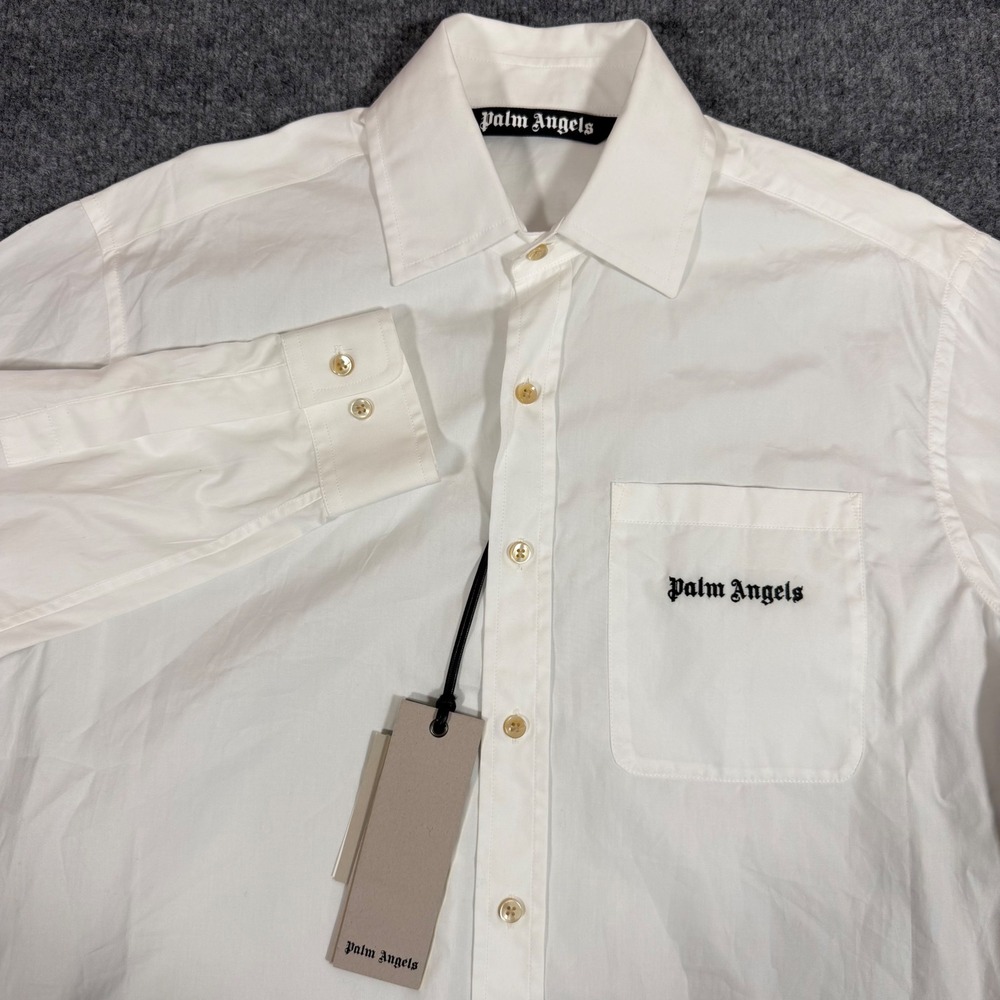 Palm Angels Classic Logo Shirt LS Mens 48/LWhite Cotton Authentic Designer NWT